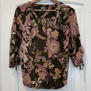 New York & Company Floral Blouse - Pink and Brown